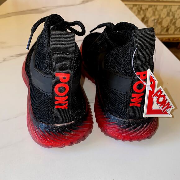 New Pony 7 Black Red Jelly‎ Knit Sock Fabric Hi Top Sneakers Athletic Shoes - Picture 5 of 7